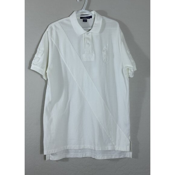 VTG Polo Ralph Lauren Big Logo #3 Rugby Polo Shirt Y2K Large All White Big Pony - Picture 1 of 10